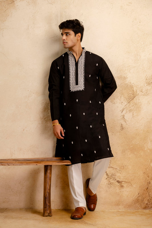 EMBROIDERED & SEQUIN KURTA WITH NECK