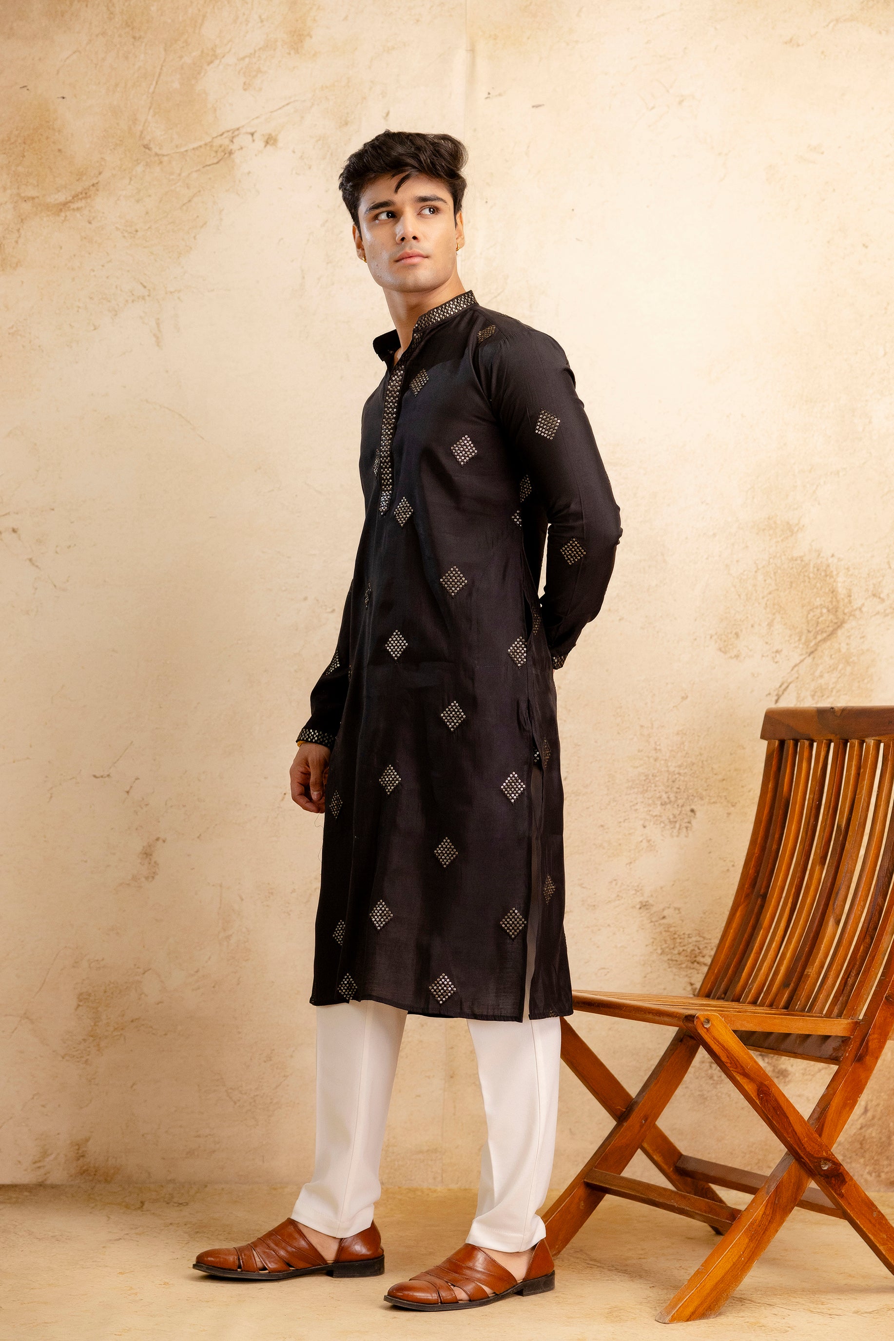 Embroidery Work Silk Kurta For Man