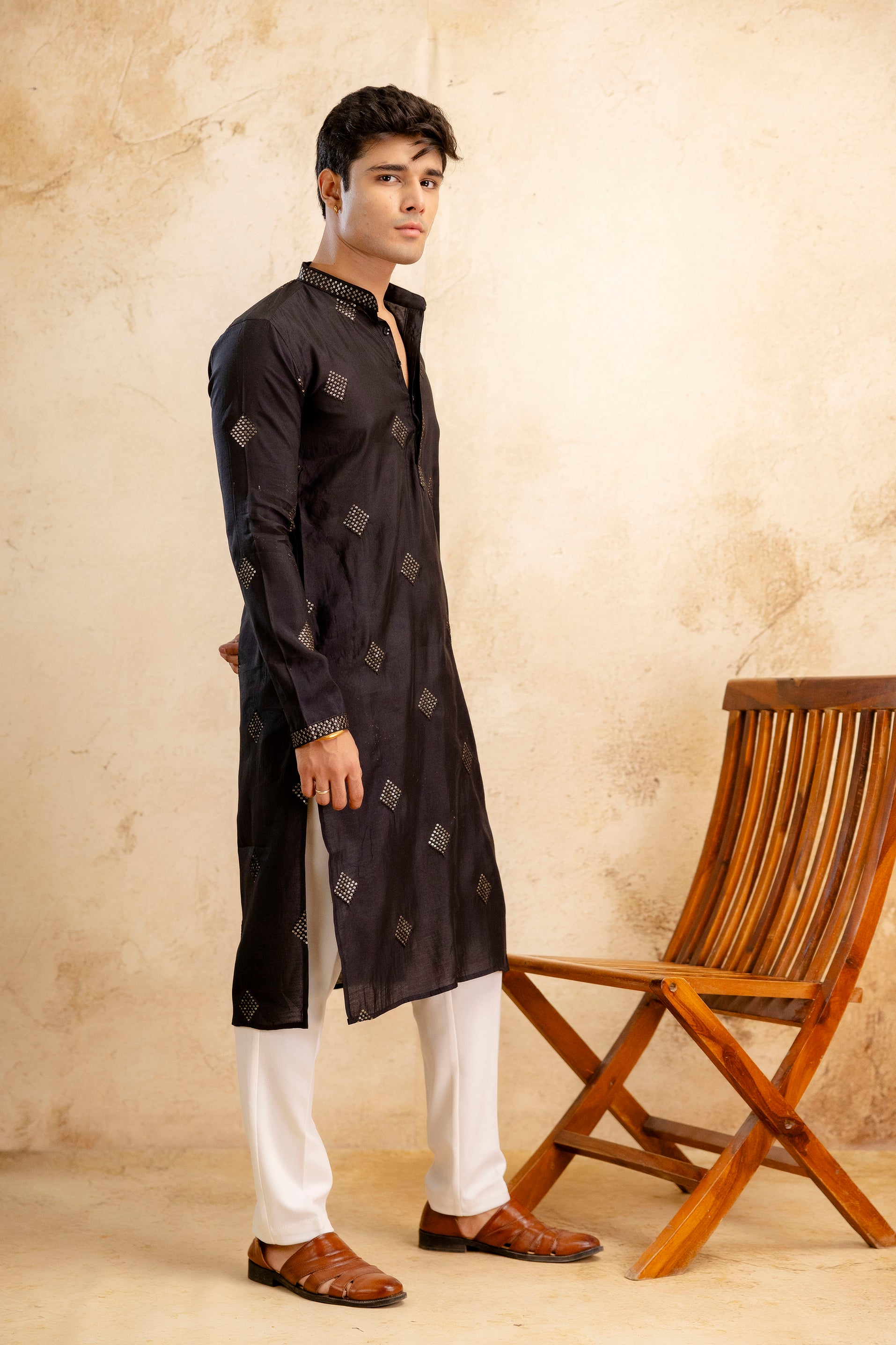 Embroidery Work Silk Kurta For Man