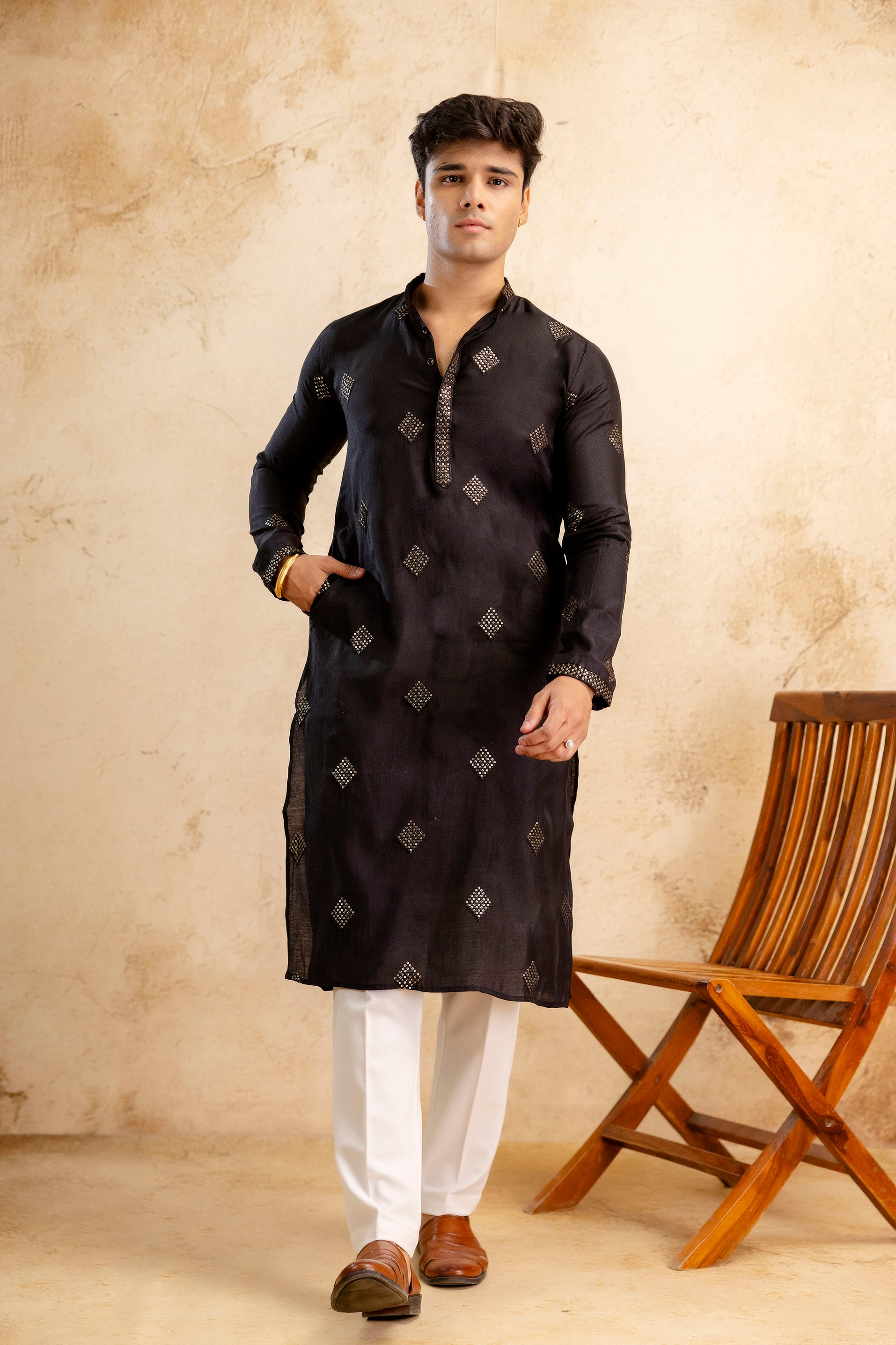 Embroidery Work Silk Kurta For Man