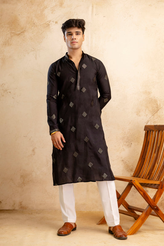 Embroidery Work Silk Kurta For Man