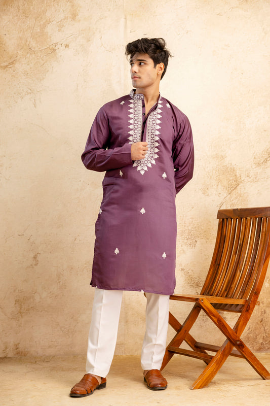 Embroidery Work Silk Kurta For Man