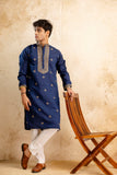 Embroidery Blue Silk Kurta For Man