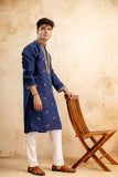 Embroidery Blue Silk Kurta For Man