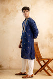 Embroidery Blue Silk Kurta For Man