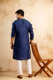 Embroidery Blue Silk Kurta For Man