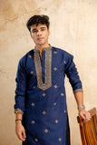 Embroidery Blue Silk Kurta For Man