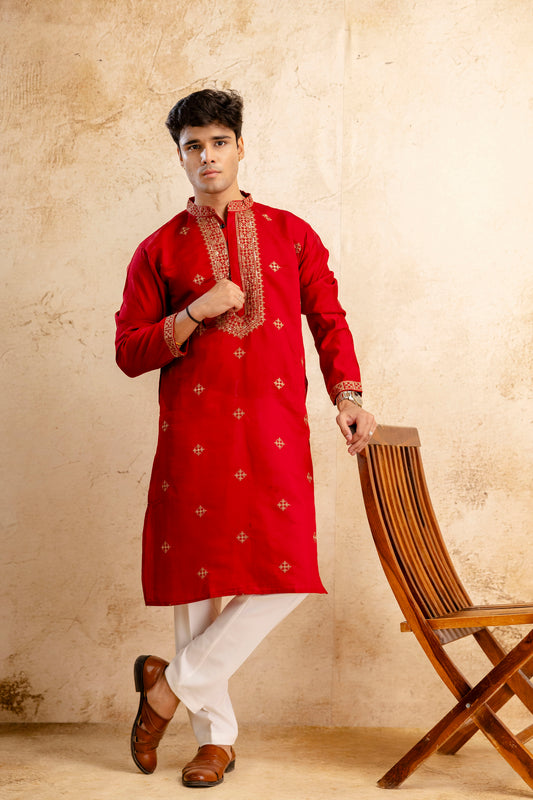 Embroidery Work Silk Kurta For Man