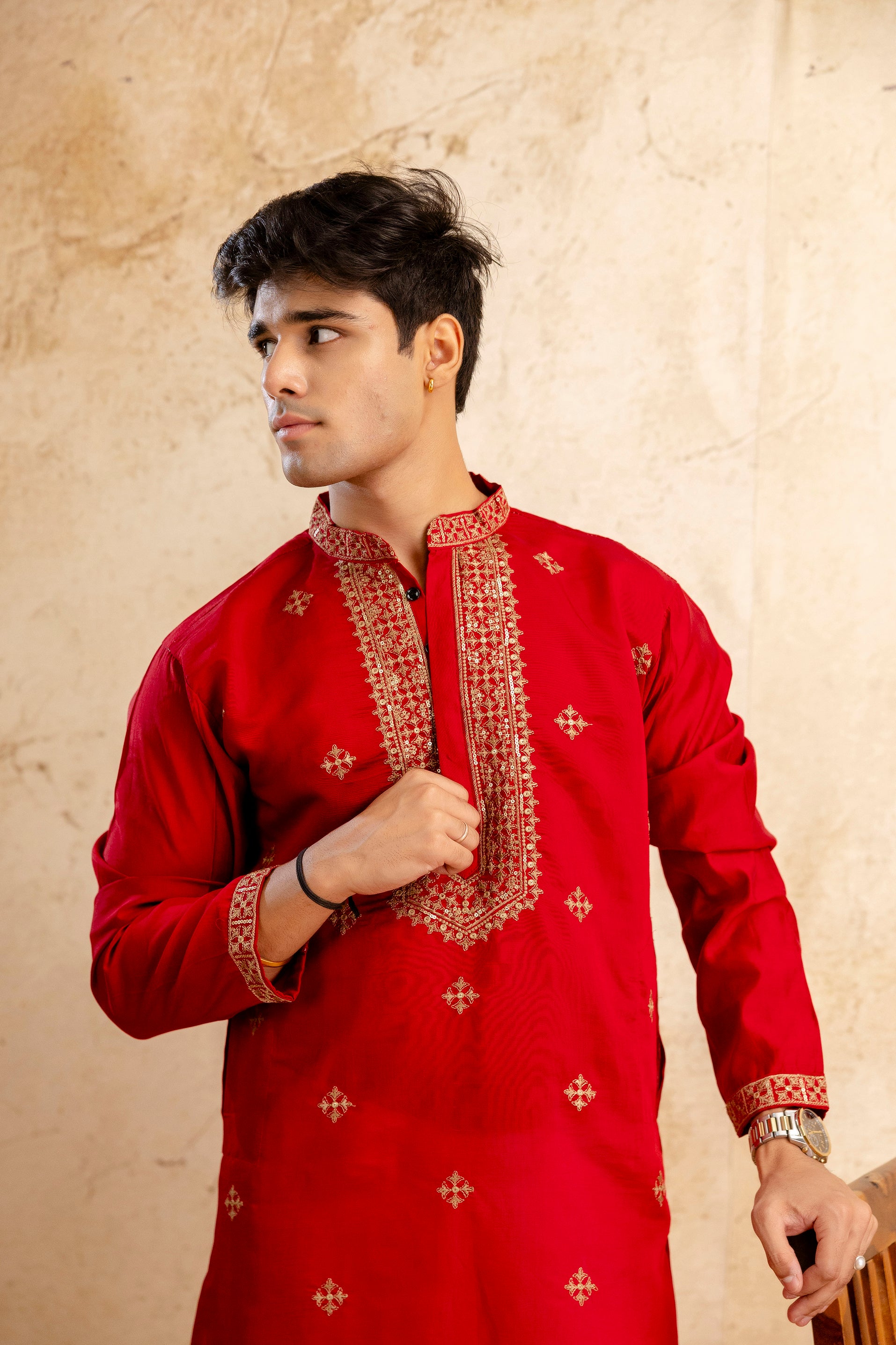 Embroidery Work Silk Kurta For Man
