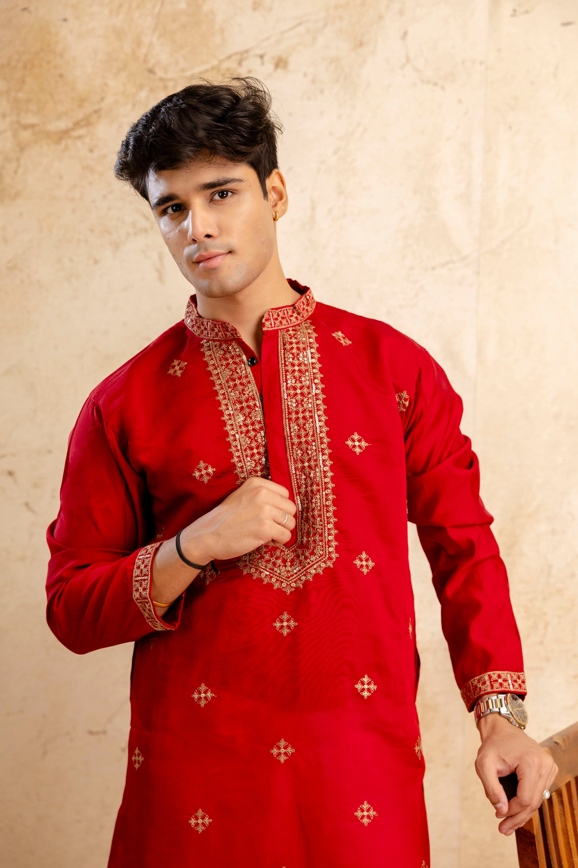 Embroidery Work Silk Kurta For Man
