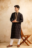 Embroidery Black Silk Kurta For Man
