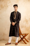 Embroidery Black Silk Kurta For Man