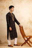 Embroidery Black Silk Kurta For Man