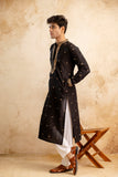 Embroidery Black Silk Kurta For Man