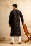 Embroidery Black Silk Kurta For Man