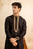 Embroidery Black Silk Kurta For Man