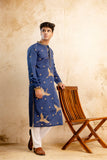 Embroidered Blue Silk Blend Kurta For Man