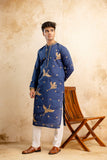 Embroidered Blue Silk Blend Kurta For Man