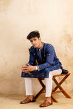 Embroidered Blue Silk Blend Kurta For Man