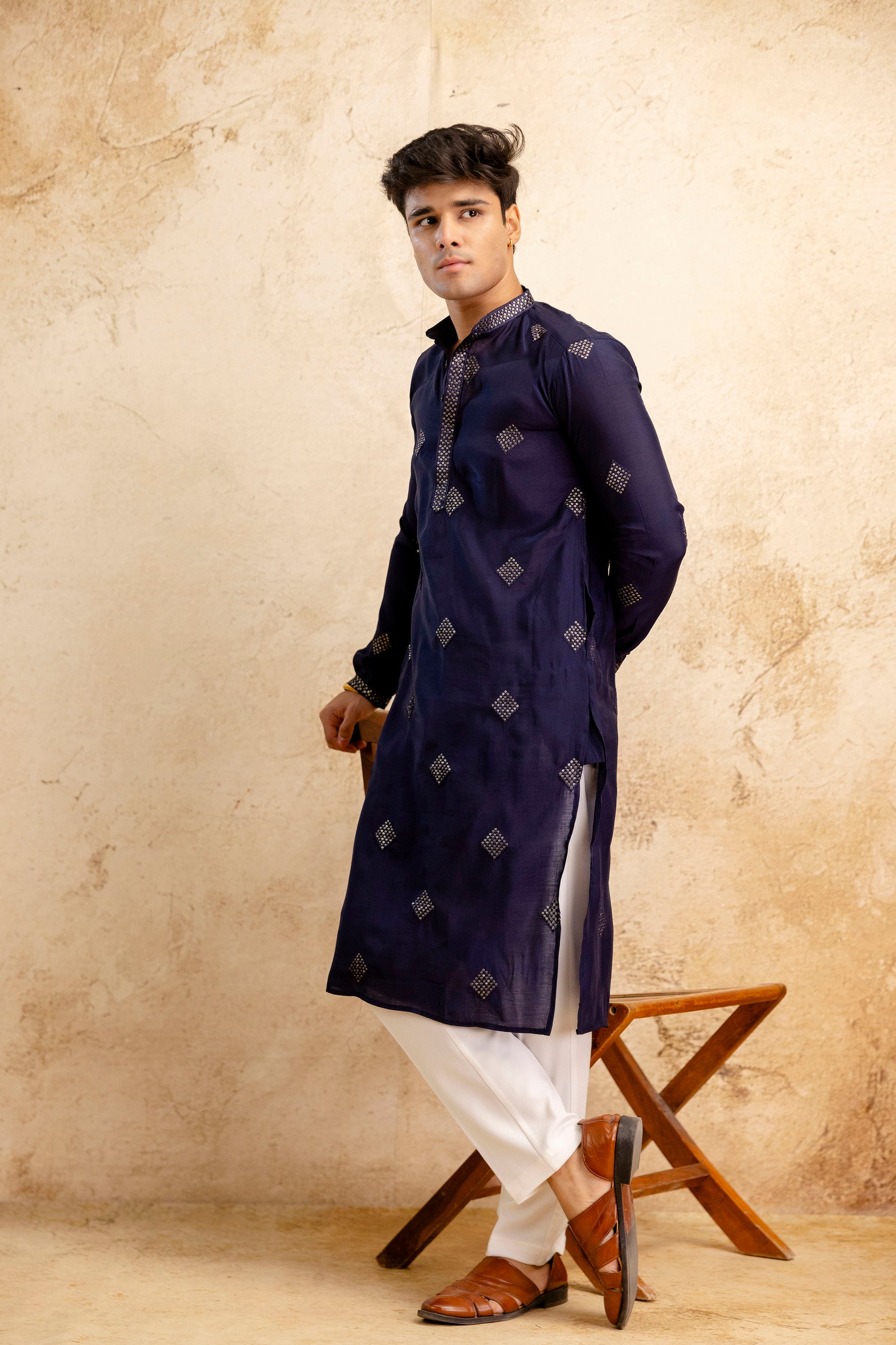 Embroidery Work Silk Kurta For Man