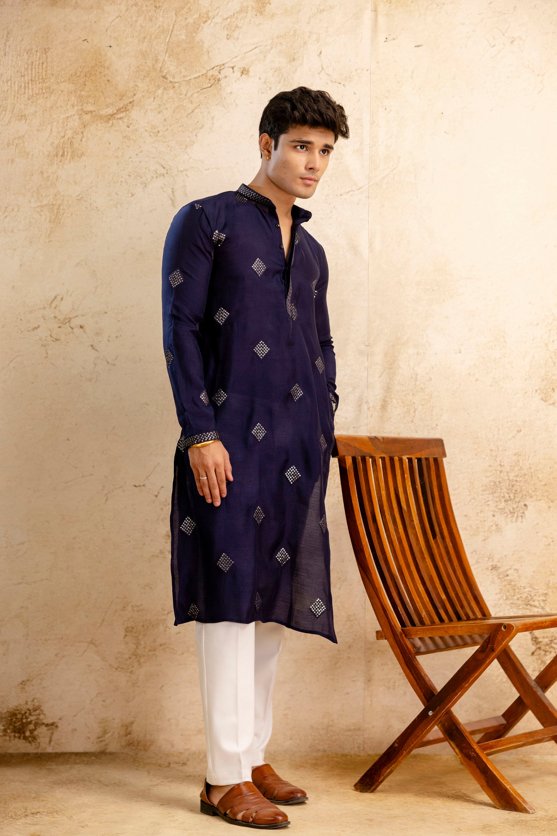 Embroidery Work Silk Kurta For Man