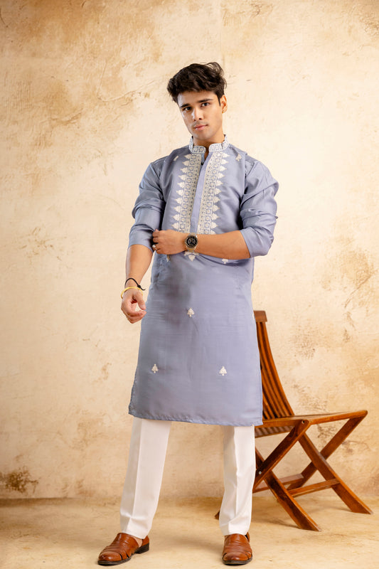 Embroidery Work Silk Kurta For Man