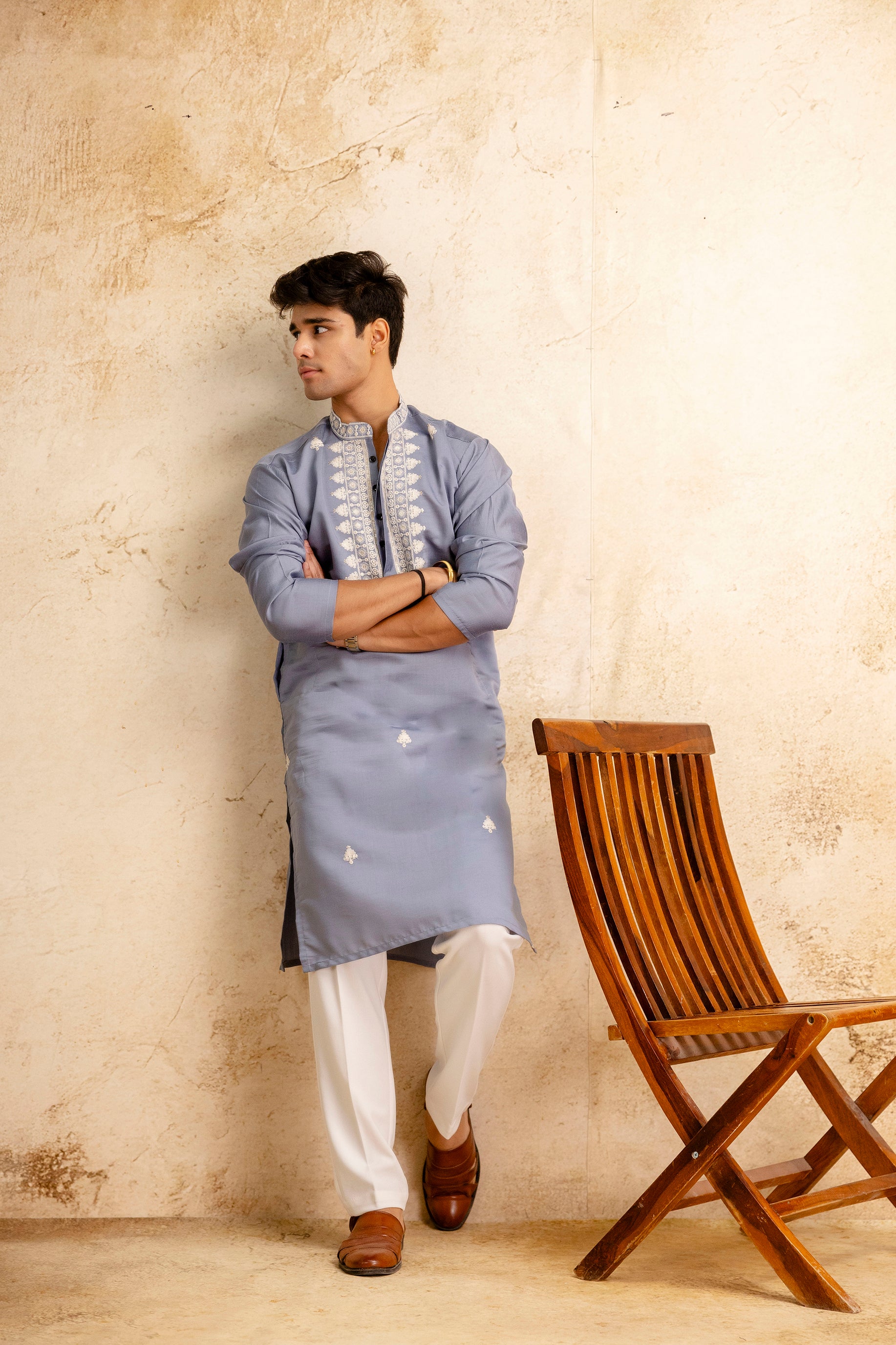 Embroidery Work Silk Kurta For Man