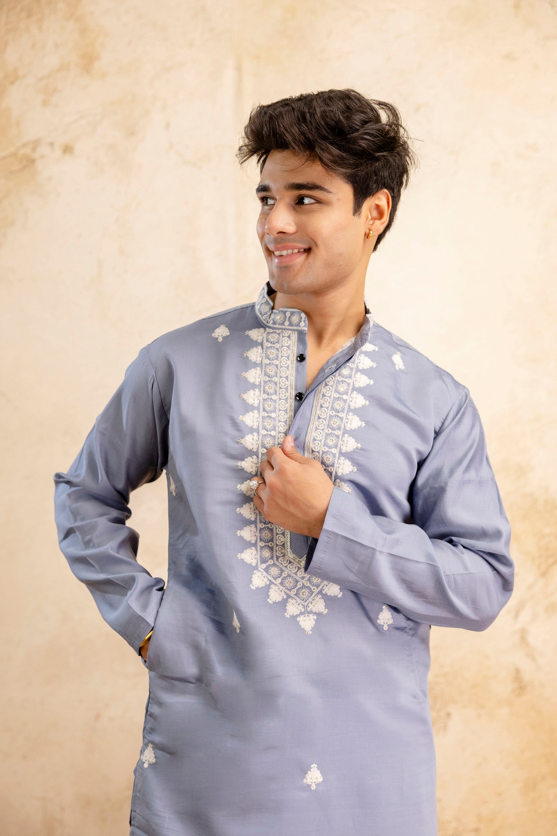 Embroidery Work Silk Kurta For Man