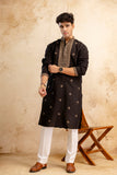 Embroidery Black Silk Kurta For Man