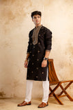 Embroidery Black Silk Kurta For Man