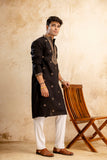 Embroidery Black Silk Kurta For Man