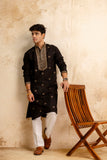 Embroidery Black Silk Kurta For Man