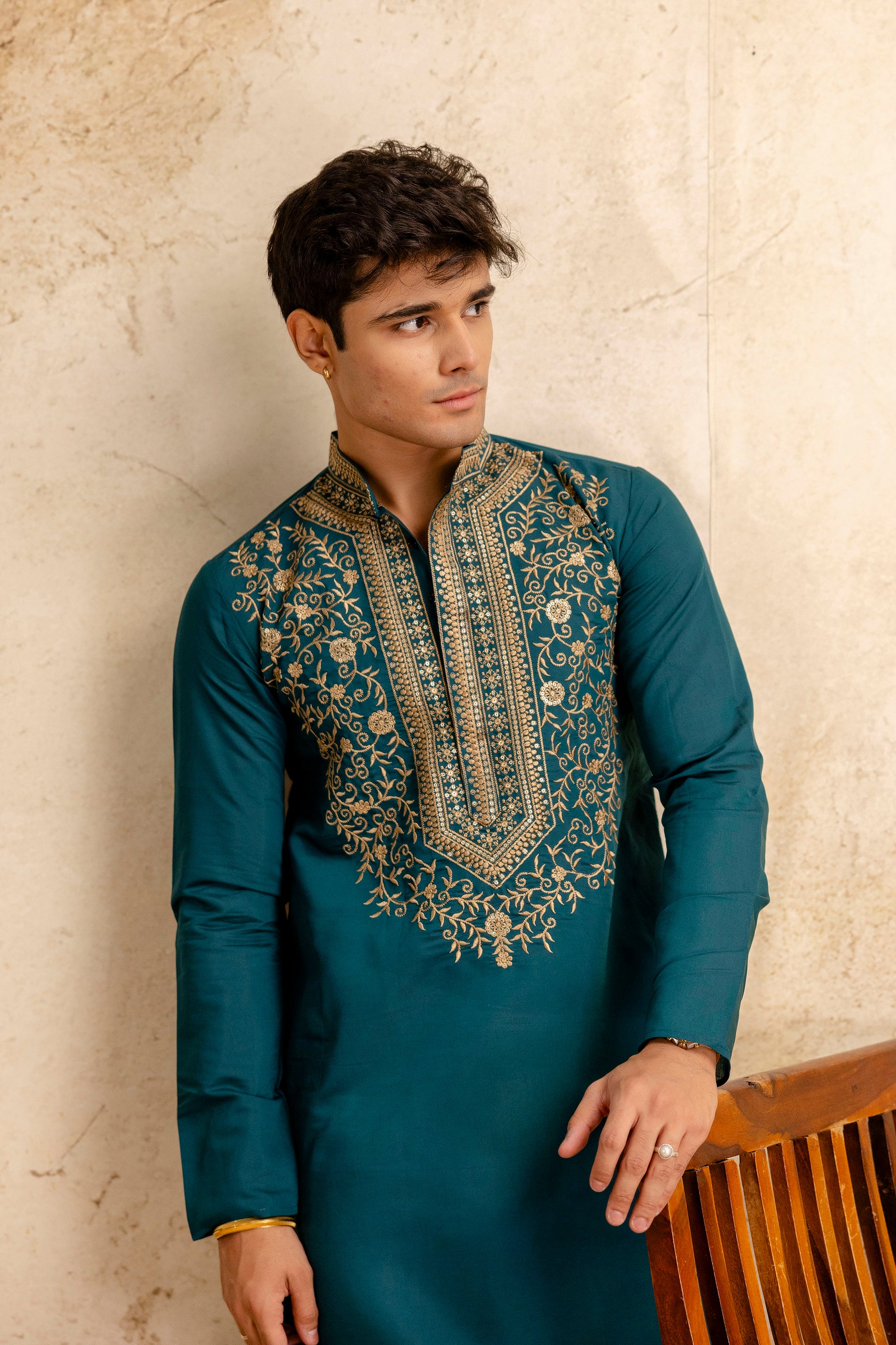 EMBROIDERED & SEQUIN KURTA WITH NEAK WORK