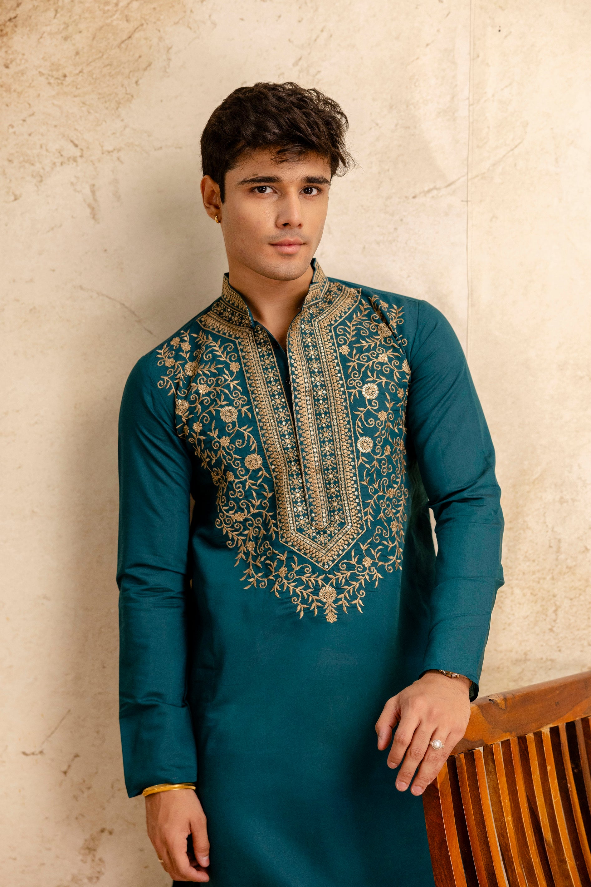 EMBROIDERED & SEQUIN KURTA WITH NEAK WORK