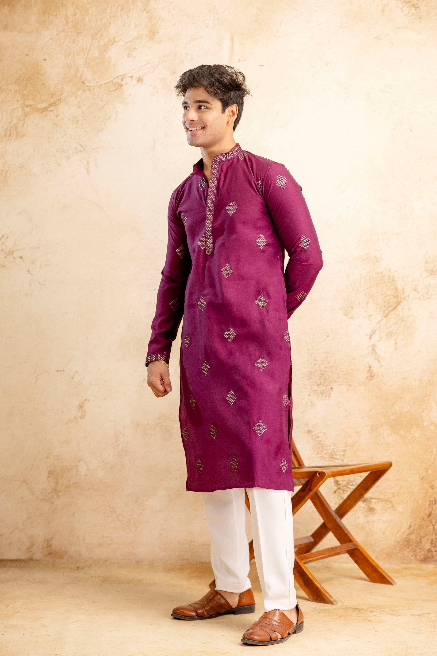 Embroidery Work Silk Kurta For Man