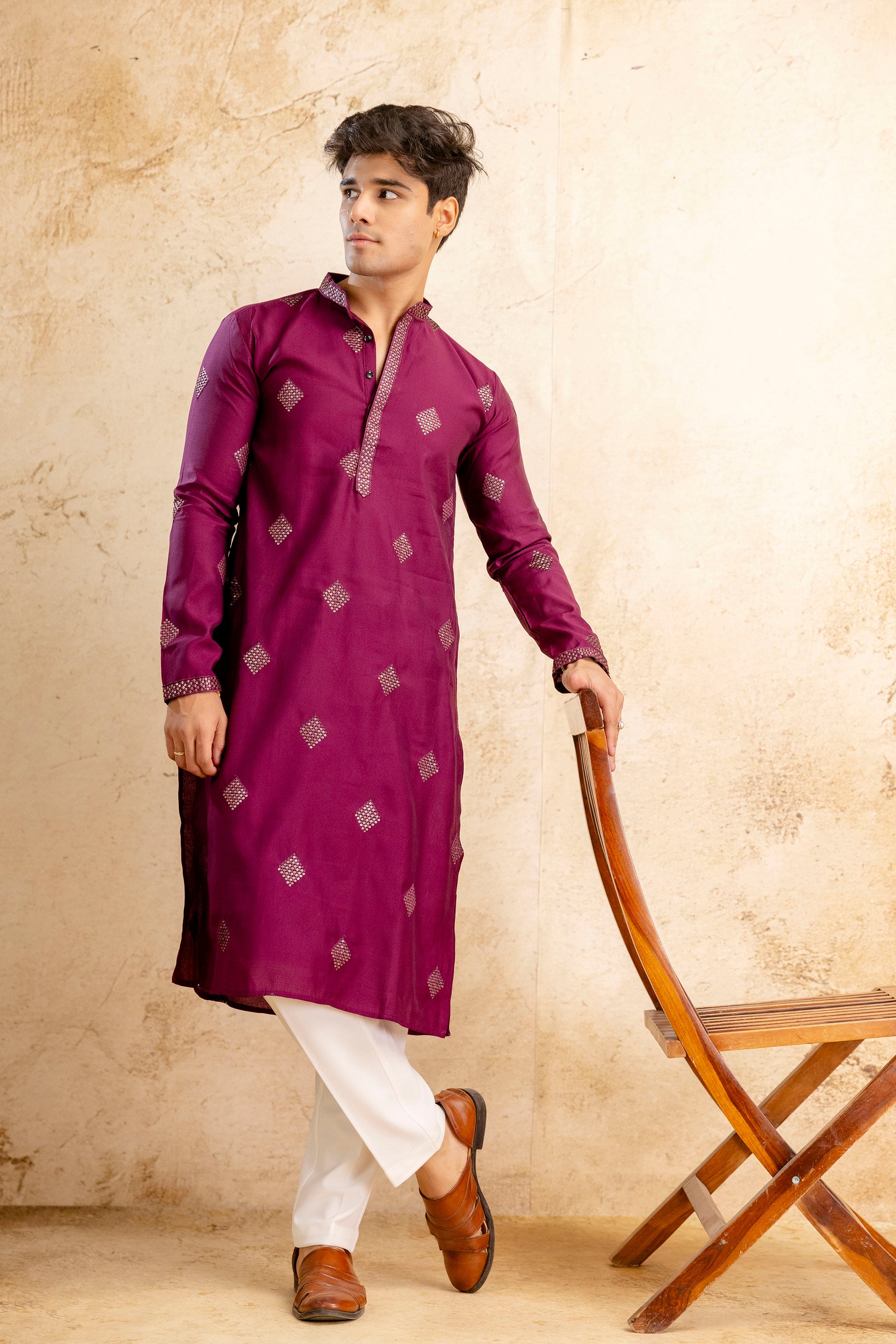 Embroidery Work Silk Kurta For Man