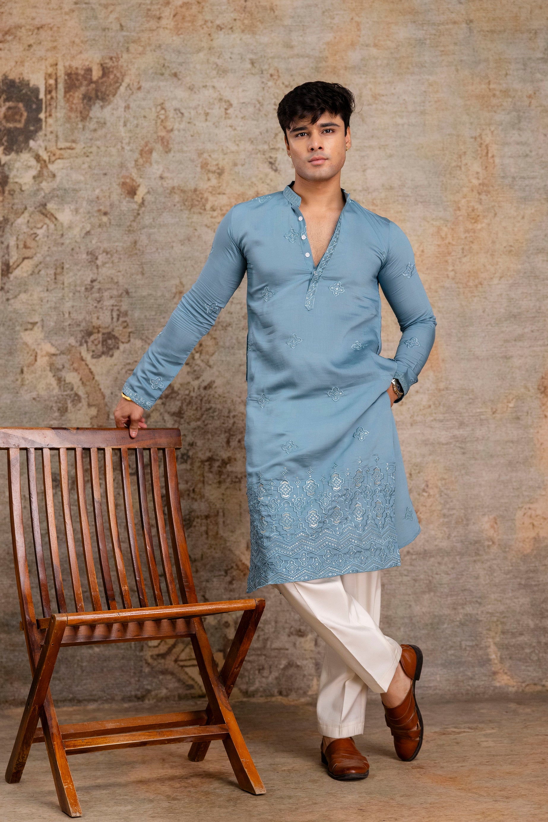 Embroidery Silk Kurta For Man