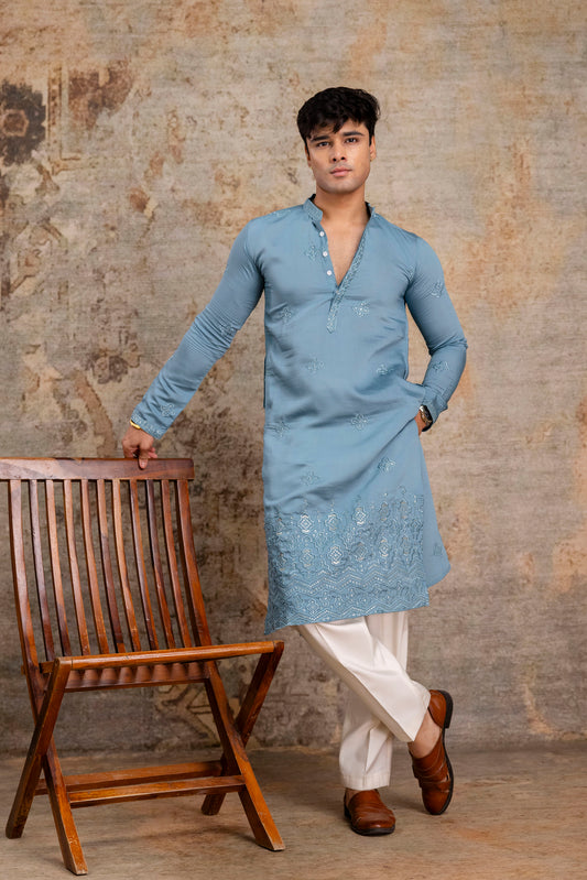 Embroidery Silk Kurta For Man