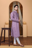 Embroidered Lavender Silk Blend Kurta For Man