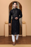 Embroidery Work Black Silk Kurta For Man